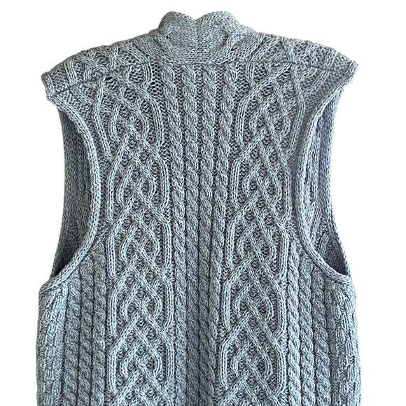 KILRONAN KNITWEAR Sz S Merino Wool Cable Knit Longline Vest Sleeveless Cardigan - Picture 8 of 10